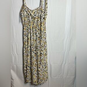 Social Standard Womens XL maxi Length Sun Dress Tie Straps Yellow Floral 50